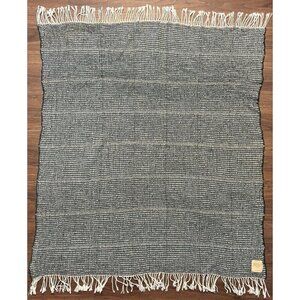 Nido Notte Italia Woven‎ Throw Blanket Dark Green Cream Fringe Made in Italy